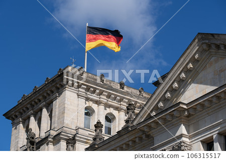 National Flag of Germany on Reichstag in Berlin National Flag of Germany on Reichstag in Berlin 106315517