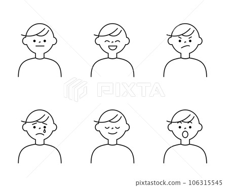Simple people with different facial expressions, short hair Simple people with different facial expressions, short hair 106315545
