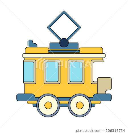 Color vector icon with toys vintage tram. Engaging and interactive toys that spark creativity and imagination. Designed for kids. Encourage playtime and ignite the joy of discovery with popular toys. 106315734