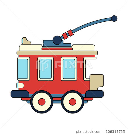 Color vector icon with toys trolleybus. Engaging and interactive toys that spark creativity and imagination. Designed for kids. Encourage playtime and ignite the joy of discovery with popular toys. 106315735