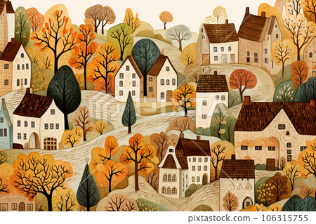 童話般的花朵和房屋以及米色色調的溫柔世界 106315755