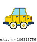 Color vector icon with toys car. Engaging and interactive toys that spark creativity and imagination. Designed for kids. Encourage playtime and ignite the joy of discovery with popular children's toys 106315756
