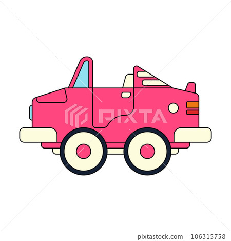 Color vector icon with toys car. Engaging and interactive toys that spark creativity and imagination. Designed for kids. Encourage playtime and ignite the joy of discovery with popular children's toys 106315758