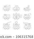 Line vector icon set with toy car. Engaging and interactive toys that spark creativity and imagination. Created for kids. Encourage playtime and ignite the joy of discovery with popular childrens toys 106315768