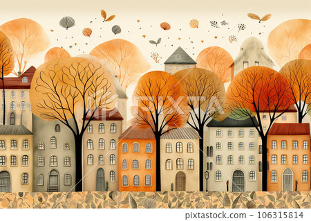 童話般的鮮花和街道，橙色的世界 106315814