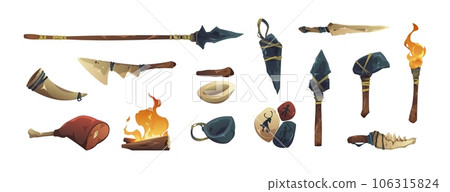 Ancient age stone tools and weapon for hunting Vector Image