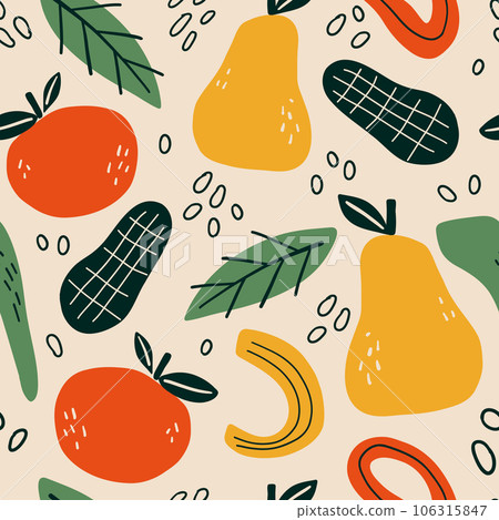 Seamless pattern with abstract tropical fruits. Vector design for paper, cover, fabric interior decor Seamless pattern with abstract tropical fruits. Vector design for paper, cover, fabric interior decor 106315847