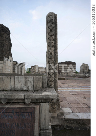 Ruins of Mahmud Khilji's Tomb near Asharfi Mahal or The Madarsa, located in Mandu, Madhya Pradesh, India Ruins of Mahmud Khilji's Tomb near Asharfi Mahal or The Madarsa, located in Mandu, Madhya Pradesh, India 106316038