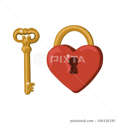 Golden Key and Heart Shape Lock Isolated Vector Illustration. Wedding and Valentine Day Symbols 106316195