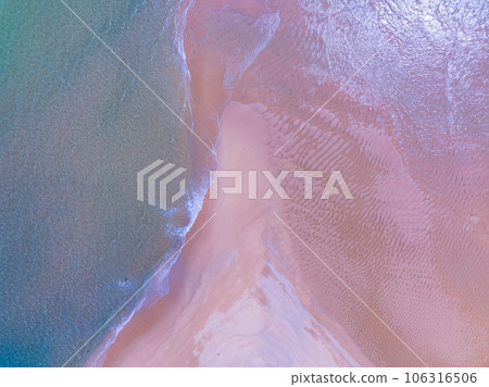 Summer sea nature background,Aerial view of Waves crashing on sandy shore,Sea surface ocean waves background Summer sea nature background,Aerial view of Waves crashing on sandy shore,Sea surface ocean waves background 106316506