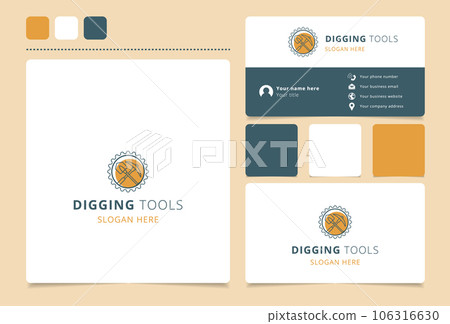 Digging tool logo design with editable slogan. Branding book and business card template. 106316630
