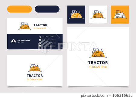 Tractor logo design with editable slogan. Branding book and business card template. 106316633
