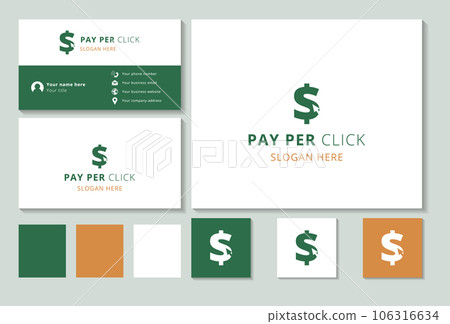 Pay per click logo design with editable slogan. Branding book and business card template. Pay per click logo design with editable slogan. Branding book and business card template. 106316634
