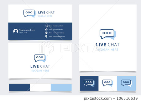 Live chat logo design with editable slogan. Branding book and business card template. 106316639