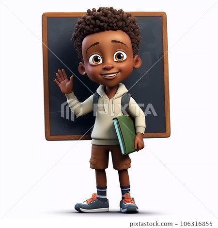 Cartoon Boy Standing in Front of Blackboard 106316855