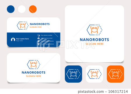 Nanorobots logo design with editable slogan. Branding book and business card template. 106317214