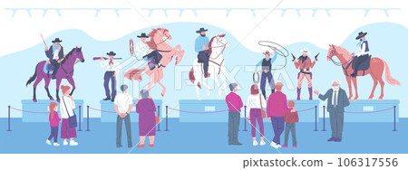 Various people view exhibition in museum scene flat style 106317556