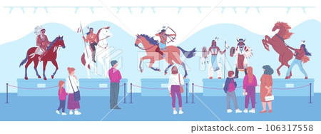 People visiting museum about Indian Americans, flat vector illustration. People visiting museum about Indian Americans, flat vector illustration. 106317558