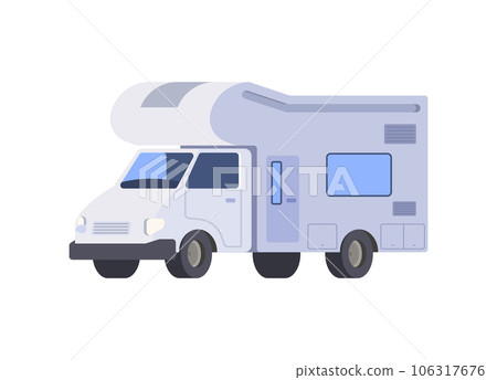 White camper van, mobile auto house with door, window, vector transportable caravan dwelling for road travel, journey White camper van, mobile auto house with door, window, vector transportable caravan dwelling for road travel, journey 106317676