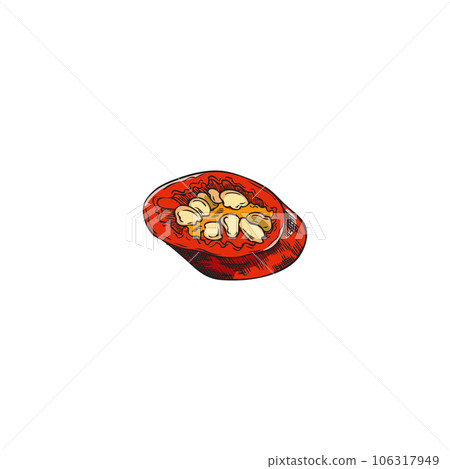 Chopped chili pepper with seeds, hand drawn sketch vector illustration isolated on white background. 106317949