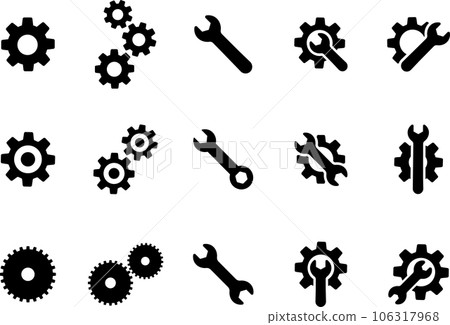 齒輪和扳手剪影圖標集 106317968