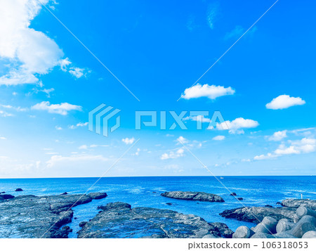 blue sky and rocky sea 106318053