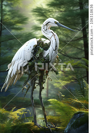 Image of great egret electronic gundam robot technology in the forest. Bird. Wildlife Animals. Generative AI. Illustration. Image of great egret electronic gundam robot technology in the forest. Bird. Wildlife Animals. Generative AI. Illustration. 106318636