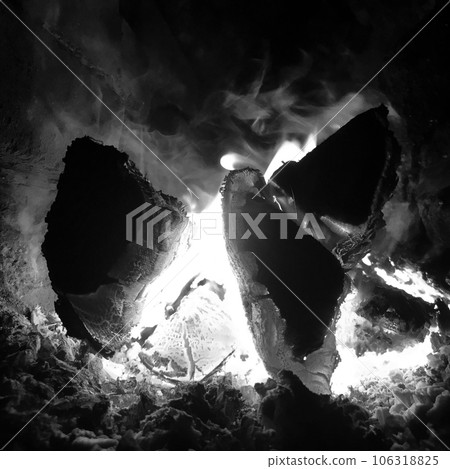 Beautiful flame brown wood dark black coal on bright yellow fire inside metal brazier Beautiful flame brown wood dark black coal on bright yellow fire inside metal brazier 106318825