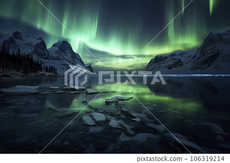 Beautiful Northern Lights aurora borealis borealisgreen Norway nature. Beautiful Northern Lights aurora borealis borealisgreen Norway nature. 106319214