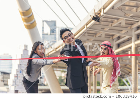 Multiethnic diversity people contest. Business competition group of business people in formal suit run to finish line success goal victory strategy. Competitive person race to be first place winner. Multiethnic diversity people contest. Business competition group of business people in formal suit run to finish line success goal victory strategy. Competitive person race to be first place winner. 106319410