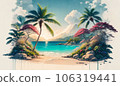 Tropical Beach Vacation Concept Watercolor Ink Artwork 106319441