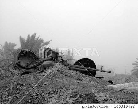 Military army vehicle tank on tracks with barrel after victorious war Military army vehicle tank on tracks with barrel after victorious war 106319488