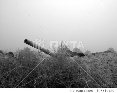Military army vehicle tank on tracks with barrel after victorious war Military army vehicle tank on tracks with barrel after victorious war 106319489