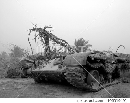 Military army vehicle tank on tracks with barrel after victorious war Military army vehicle tank on tracks with barrel after victorious war 106319491