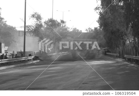 Military army vehicle tank on tracks with barrel after victorious war Military army vehicle tank on tracks with barrel after victorious war 106319504