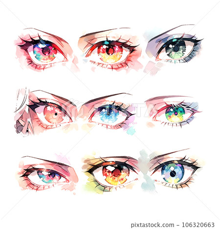 Anime eyes set watercolor in japanese style on white background Anime eyes set watercolor in japanese style on white background 106320663