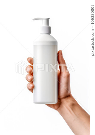 Skin moisturising concept. Top above overhead pov first person view photo of female hands holding tube of cream 106320805