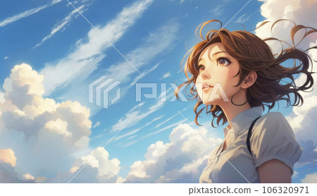 Woman staring at the beautiful sky - AI generated image 106320971