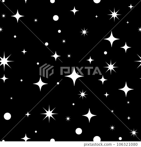Star seamless pattern. Bright sparkles firework symbols background. Decoration twinkle, glowing light effect, shiny flash. Stars and bursts vector illustration. 106321080