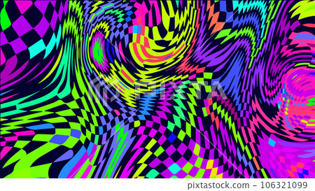 Distorted twisted checkered background. Trippy strip psychedelic pattern. Distorted twisted checkered background. Trippy strip psychedelic pattern. 106321099