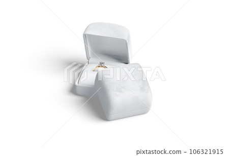 Blank white box with gold diamond ring stack mockup 106321915