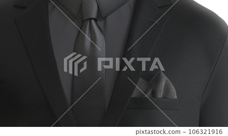 Blank black folded pocket square classic suit mockup, front view 106321916