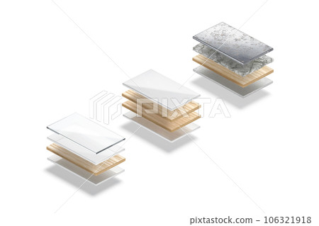 Blank metal, wood, glass, stone and concrete material layers mockup 106321918