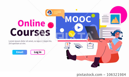 student watching lecture recordings podcast courses audio video recording online education e-learning concept horizontal copy space 106321984
