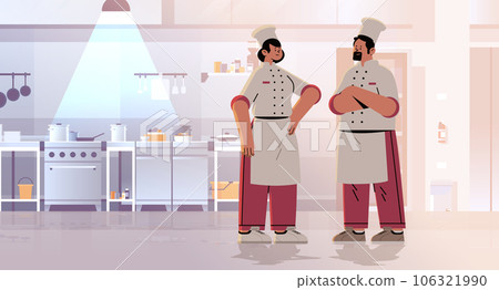 man woman professional restaurant culinary chefs or bakers in uniform food industry workers happy labor day celebration concept modern kitchen interior man woman professional restaurant culinary chefs or bakers in uniform food industry workers happy labor day celebration concept modern kitchen interior 106321990