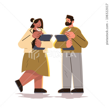 man woman teachers couple reading books happy labor day celebration concept full length 106322017