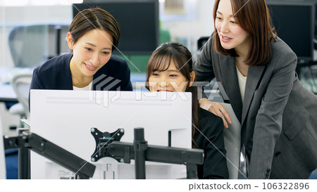 A mid-level business woman guiding young employees 106322896