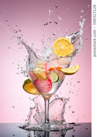 Cocktail drink in cocktail glass on pink background 106323126