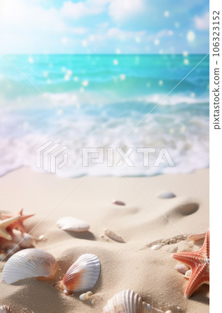 Landscape with seashells on tropical beach - summer holiday 106323152