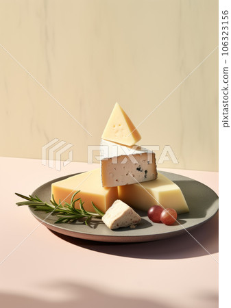 Assortment of cheese with fruits and nuts close up 106323156